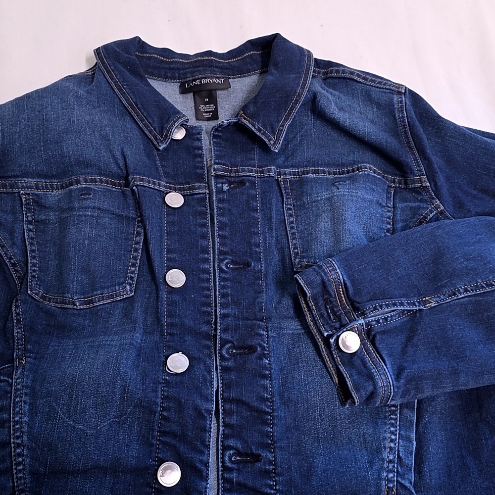 Lane Bryant Denim Jacket Womens 18 Dark Wash Stretch Cotton Trucker Coat